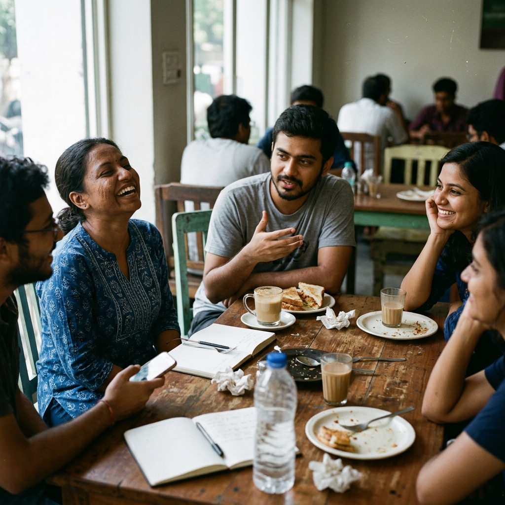 Friends chatting at cafe